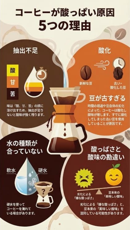 コーヒーがすっぱい原因のインフォグラフィック