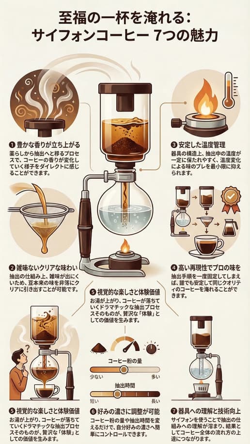 サイフォンの７つの魅力に関するインフォグラフィック