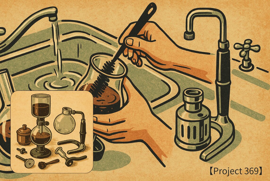 サイフォンを分解洗浄しているイラスト