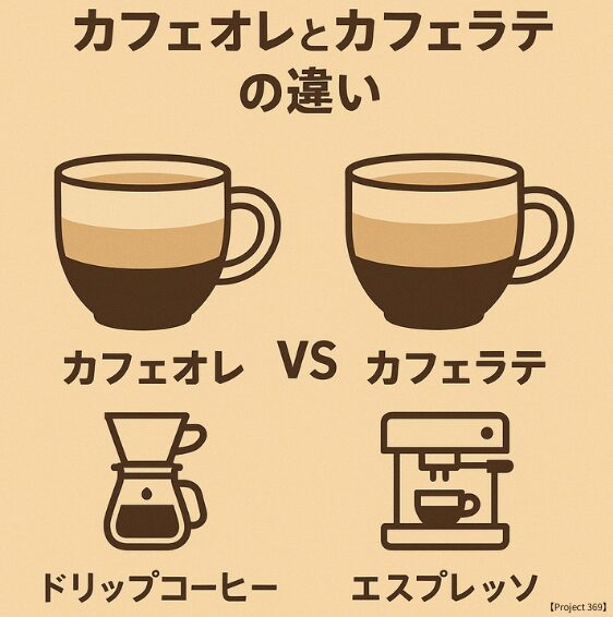 カフェオレとカフェラテの違いを説明したインフォグラフィックス