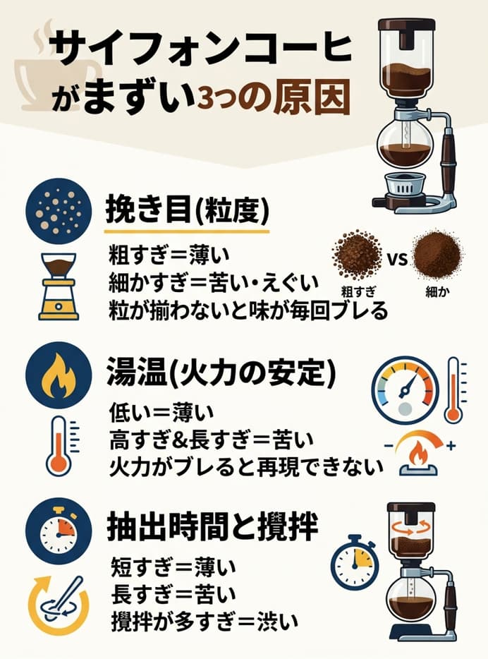 サイフォンがまずい3つの原因インフォグラフィック