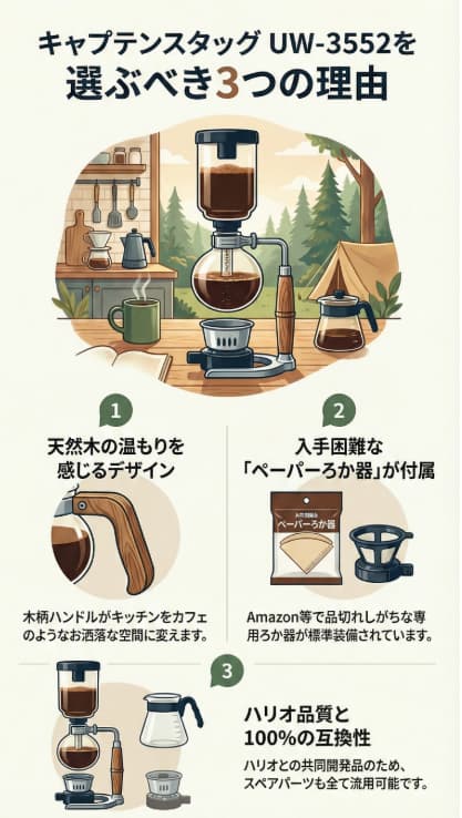 キャプテンスタッグサイフォンの3つのメリットインフォグラフィックを