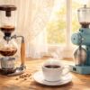 サイフォンと電動コーヒーミルとコーヒー