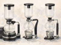 ハリオ テクニカ（TCAR-3）、ハリオ ネクスト（NXAR-5）、ツインバード（CM-D854BR）のイラスト