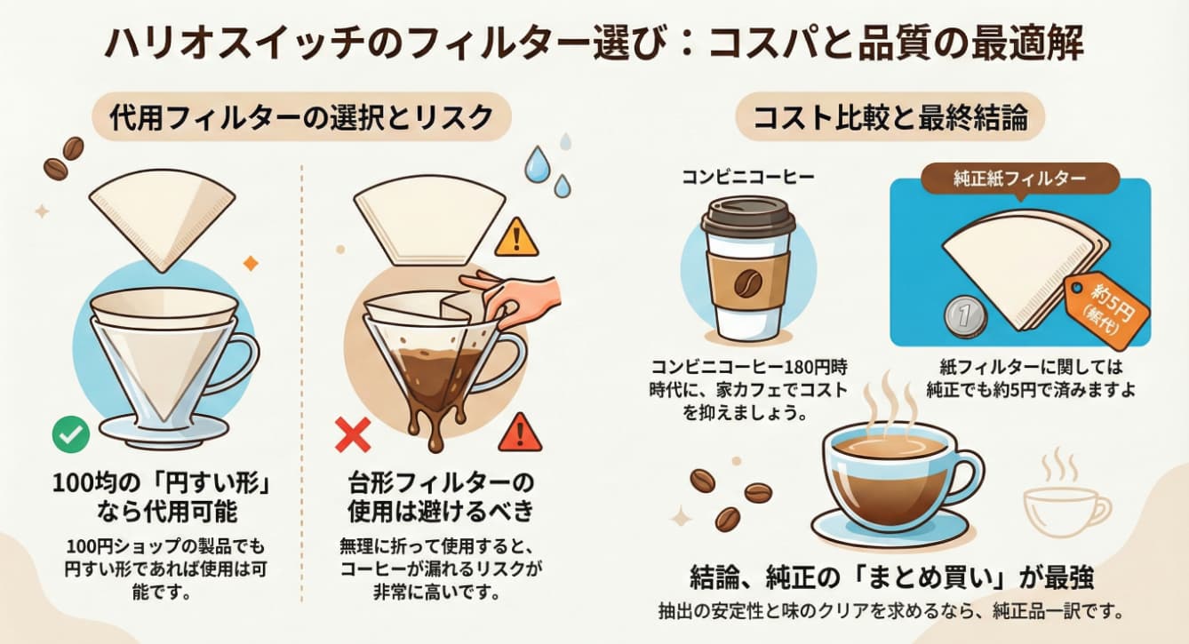 ペーパーフィルターは純正品でもリーズナブルを表現したインフォグラフィック