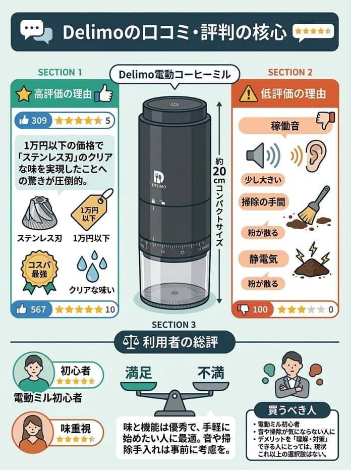 delimo口コミをまとめたインフォグラフィック