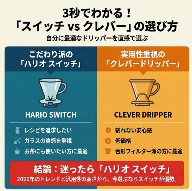 hario-switch-vs-clever-dripper インフォグラフィック