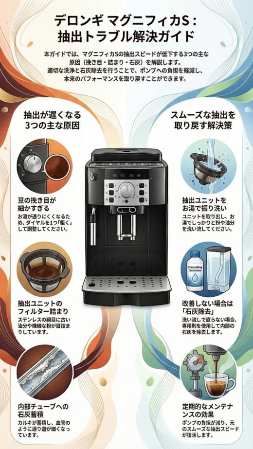 マグニフィカSの抽出トラブルインフォグラフィック