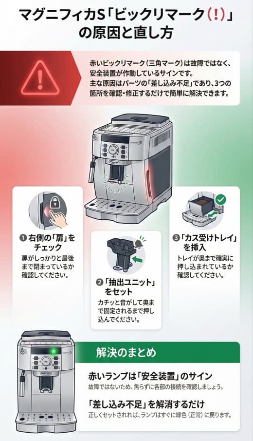 マグニフィカS警告マーク点灯時の対応インフォグラフィック