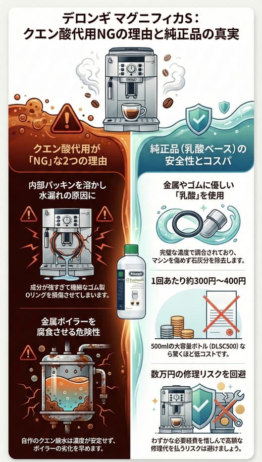 マグニフィカSとデロンギ徐石灰剤インフォグラフィック