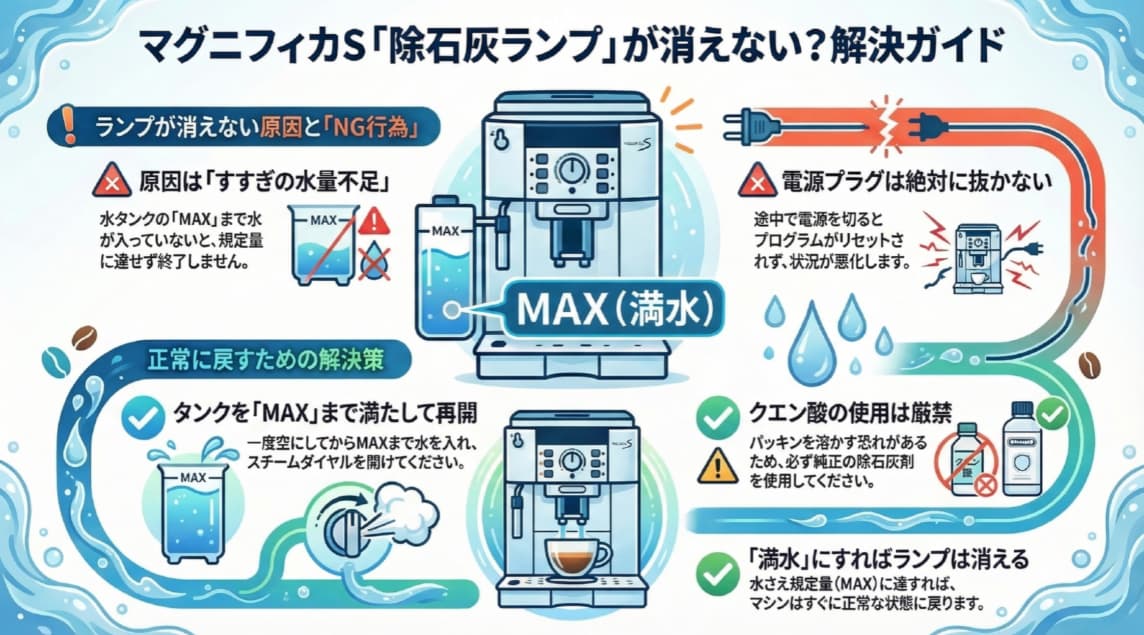マグニフィカSの石灰除去に関するインフォグラフィック
