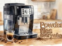 マグニフィカSと粉が舞うと書かれたオブジェ