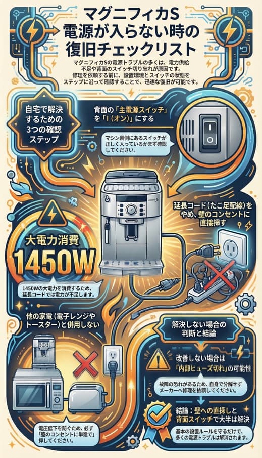 マグニフィカSの電源トラブルに関するインフォグラフィック
