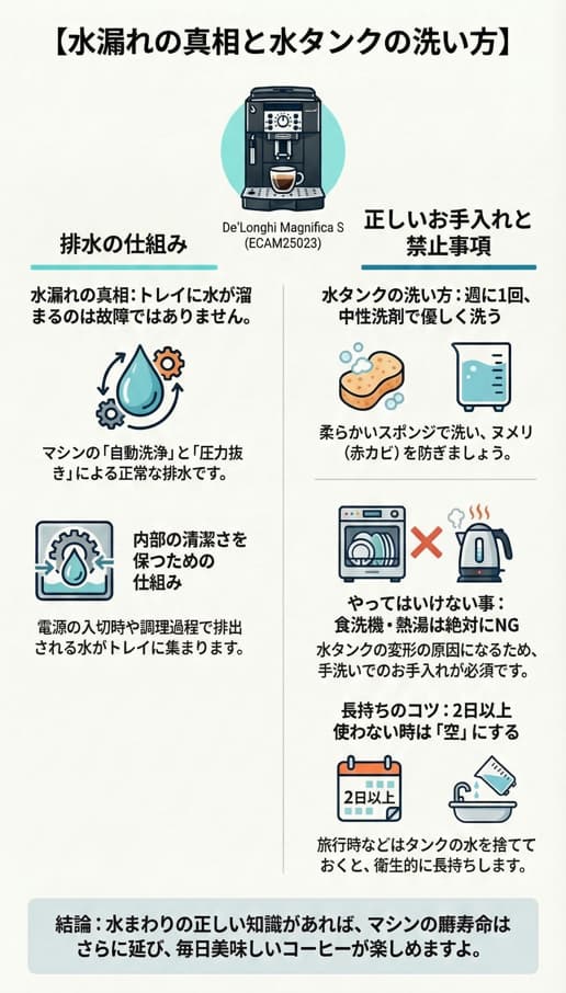 マグニフィカのウォータータンク洗浄法に関するインフォグラフィック