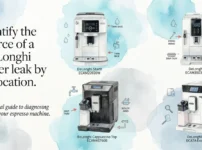 Identify the source of a De'Longhi water leak by its location.