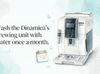 Wash the Dinamica's brewing unit with water once a month.